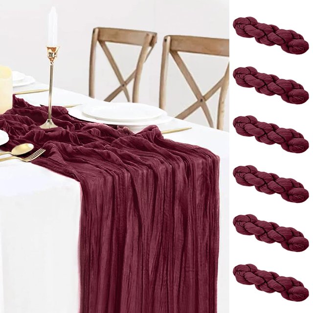 Mantel de mesa BLUETOP, gasa, gasa, color burdeos, 35 x 120 cm, paquete de 6