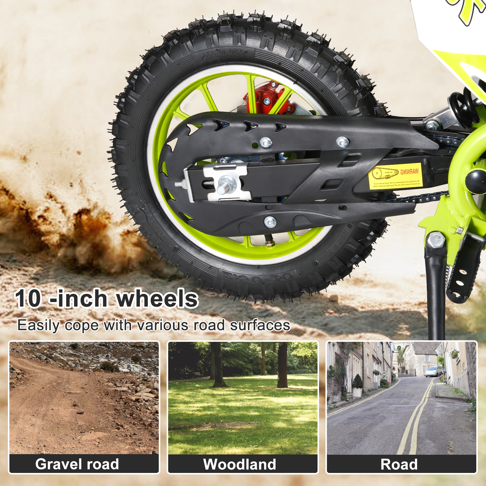 AQCW 49cc 2-Stroke Kids Dirt Bike,Gas Power Motocross,Off Road Mini Motorcycle,Children Pocket Motorbike with Front Rear Disc Brakes (Green)