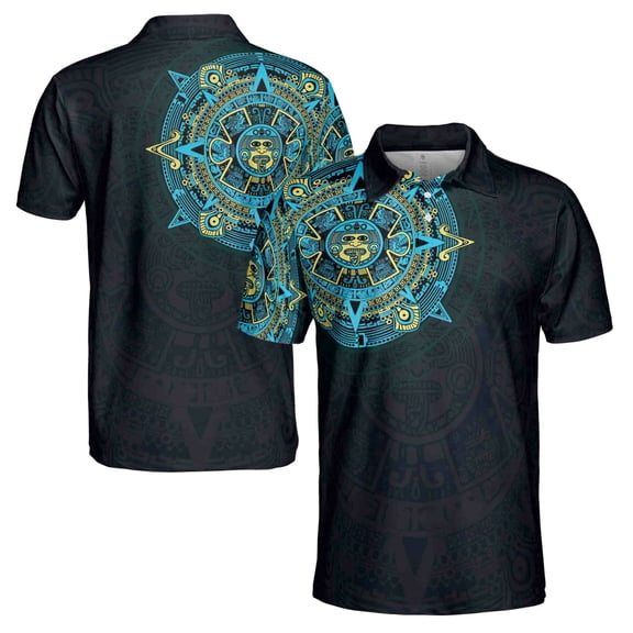 Blue Mexico Viking Tattoo Aztec Men 3D Polo Shirt Size S-5XL