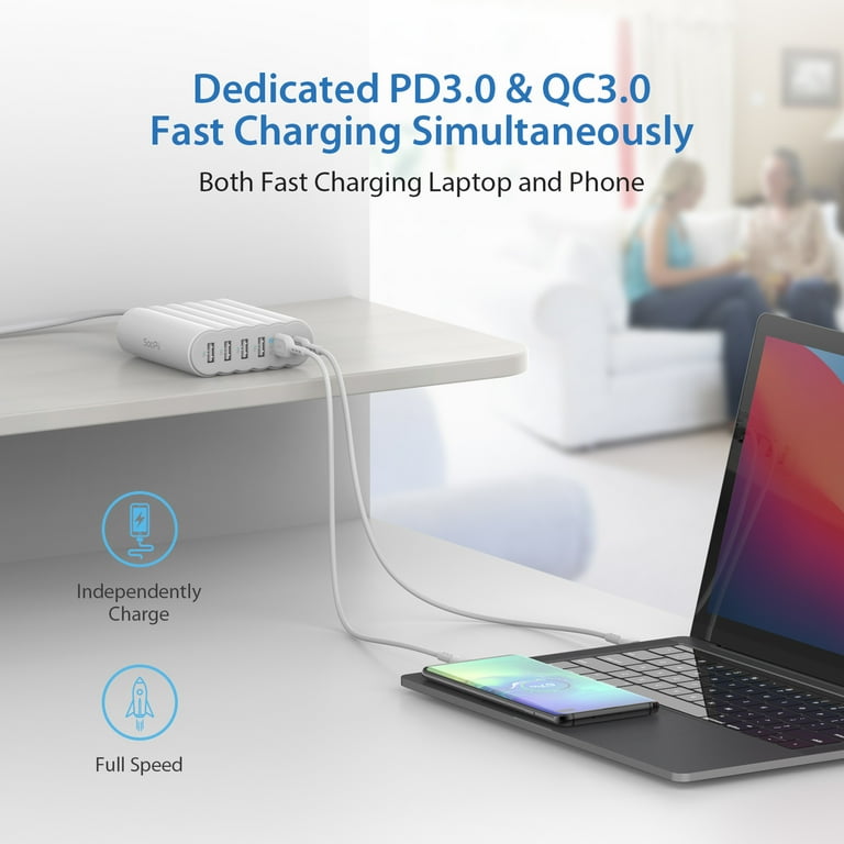 USB C Charger, SooPii 68W Charging Hub, 6 Port USB Charging Station with  One 30W PD/PPS Port and One 18W QC Port for Laptops, Phones and other  electronics, 6 Mixed Charging Cables