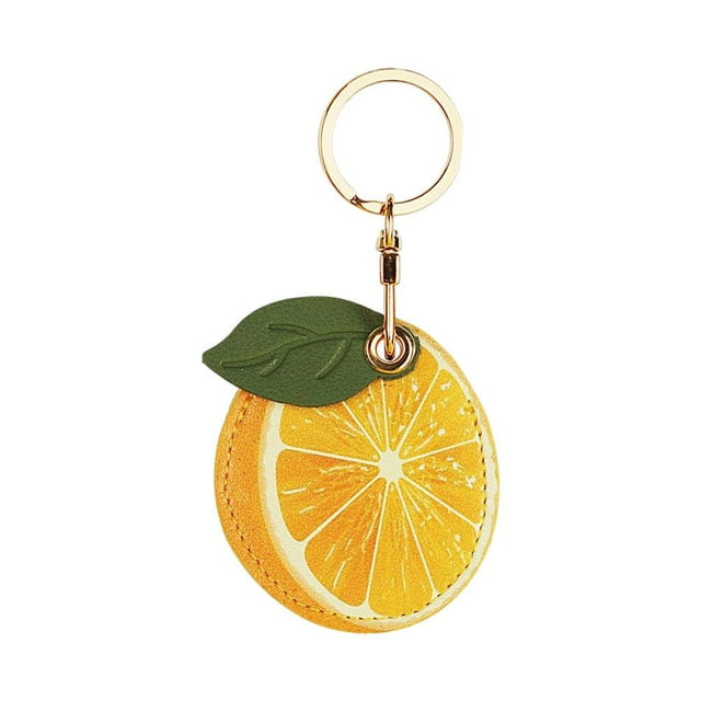 Daily Mix Store Anti-Lost Keychain, Cute Leather Protective Case with Green Leaf & Fruit Design, Holder for Keys, Access Card, ID Badge
