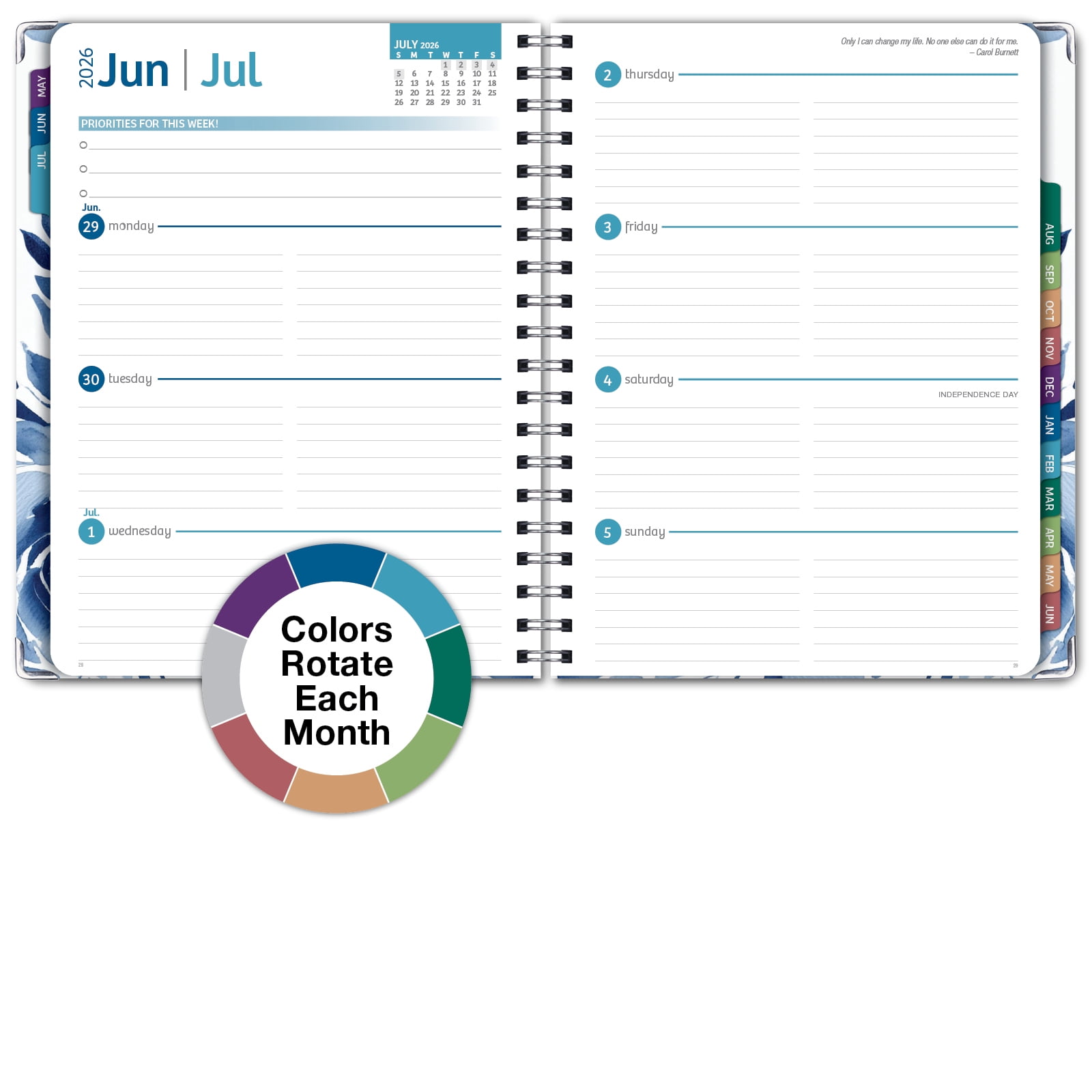 2026-2027 Excello Brands 8.5" x 11" Academic Year Hardcover Fashion Planner, Weekly/Monthly, 14 Month, Blue Bloom
