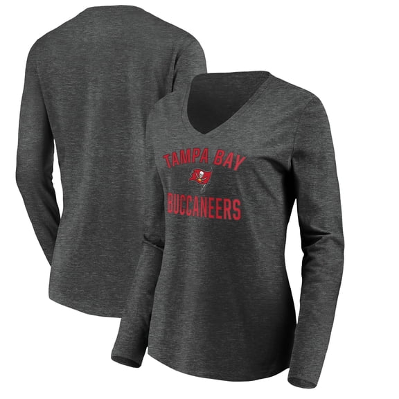 Women's Heather Gray Tampa Bay Buccaneers Victory Arch Long Sleeve V-Neck T-Shirt