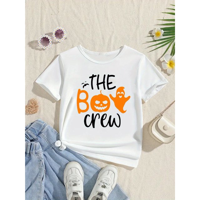 Halloween T-shirt - halloween the boo crew bat pumpkin printed t shirt girls boys halloween gift shirt Fall Shirt summer short sleeve shirt funny kids clothes
