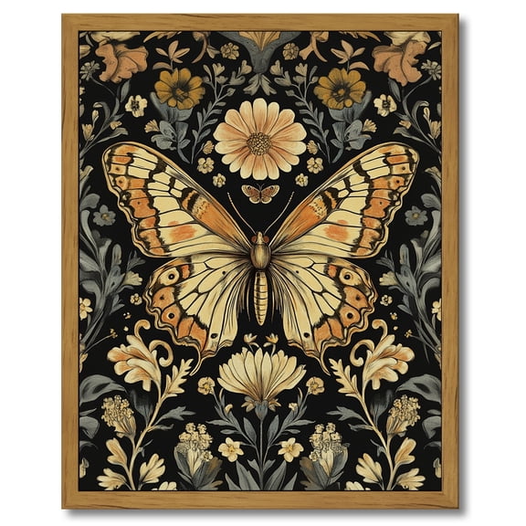 Drsoum Vintage Flowers Butterfly Canvas Prints Home Decor Painting Picture Bedroom Wall Art Bathroom Living room 8x10in Brown Framed