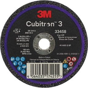 3M™ Cubitron™ 3 Cut-Off Wheel 3in x 0.04in x 3/8in, 5/Box 33458