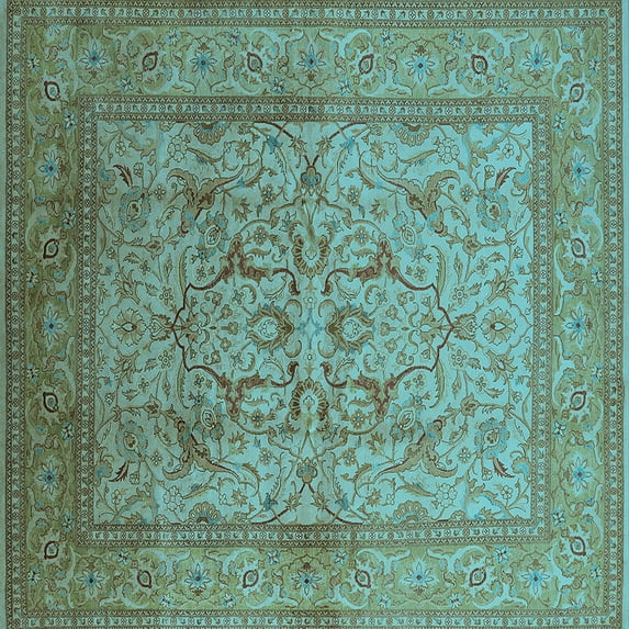 Ahgly Company Indoor Square Oriental Light Blue Industrial Area Rugs, 6' Square