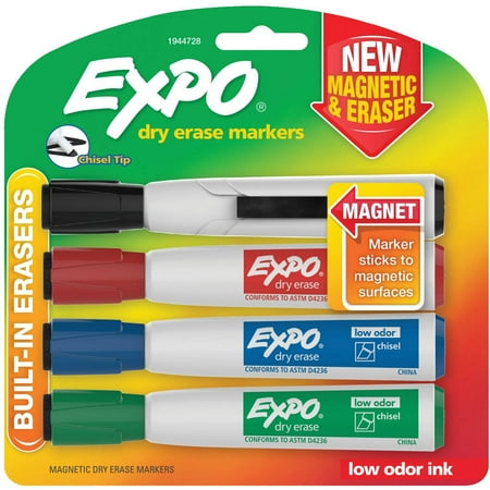 Expo Magnetic Dry Erase Markers with Eraser, Chisel Tip