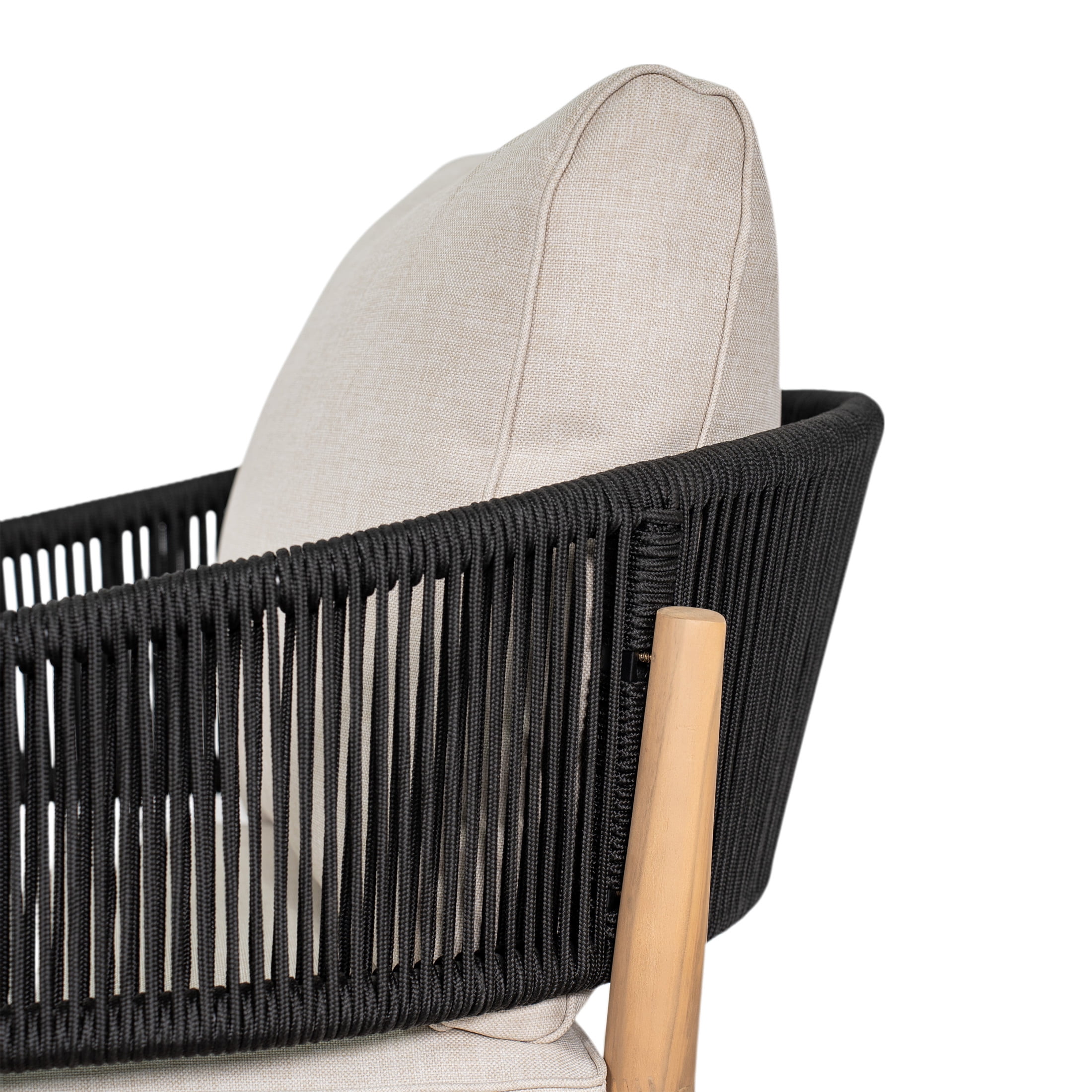 Christopher Knight Home Outdoor Patio Club Chairs, Wood Frame with Cushion and Black Rope, Set of 2