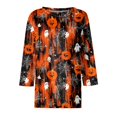 thumbnail image 4 of DORKASM Halloween T-Shirt for Women Crew Neck 3/4 Sleeve Pumpkin Skeleton Casual Shirts 2026 Spider Web Spider Funny Tee Fall Skull T Shirt Orange 2XL, 4 of 5