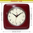 thumbnail image 4 of Square Silent Retro 9 Inch Mid Century Modern Kitchen Diner Wall Clock Quartz Sweep Movement (red), 4 of 5
