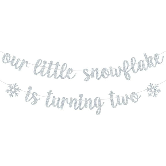 A Little Snowflake is Turning Two Banner, Two Sweet, Winter Theme 2nd Birthday Party Decorations