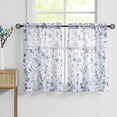 thumbnail image 3 of Blue and Grey Floral Sheer Kitchen Curtains and Valances Set for Cafe 3 Piece Watercolor Flower Print Tiers&Valance Set 36 inch Length Rod Pocket, 3 of 6