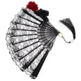 thumbnail image 2 of Abanico plegable de encaje gótico Lolita, abanico de mano negro, abanico victoriano portátil para fiesta de Halloween, cosplay, decoración de boda, espectáculo de baile, 2 of 7