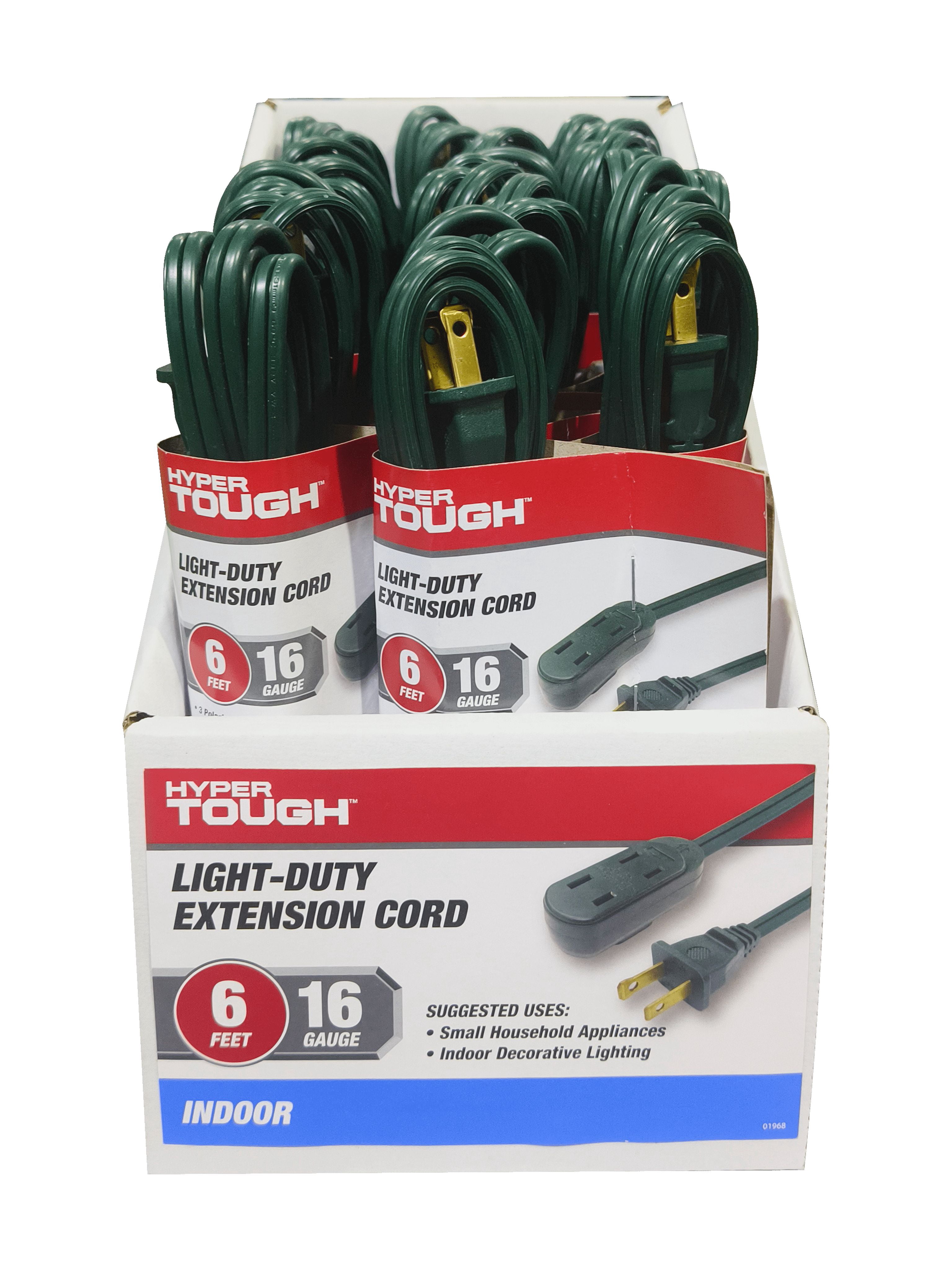 Hyper Tough 6 ft 16 AWG Green Indoor Household Extension Cord with 3 Polarized Outlets, 13 Amps