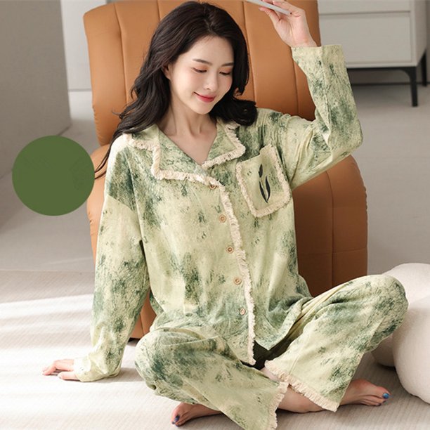 Pijama coreano de algodón puro para mujer, ropa de dormir de manga larga, talla grande, estampado, otoño e invierno, 4XL