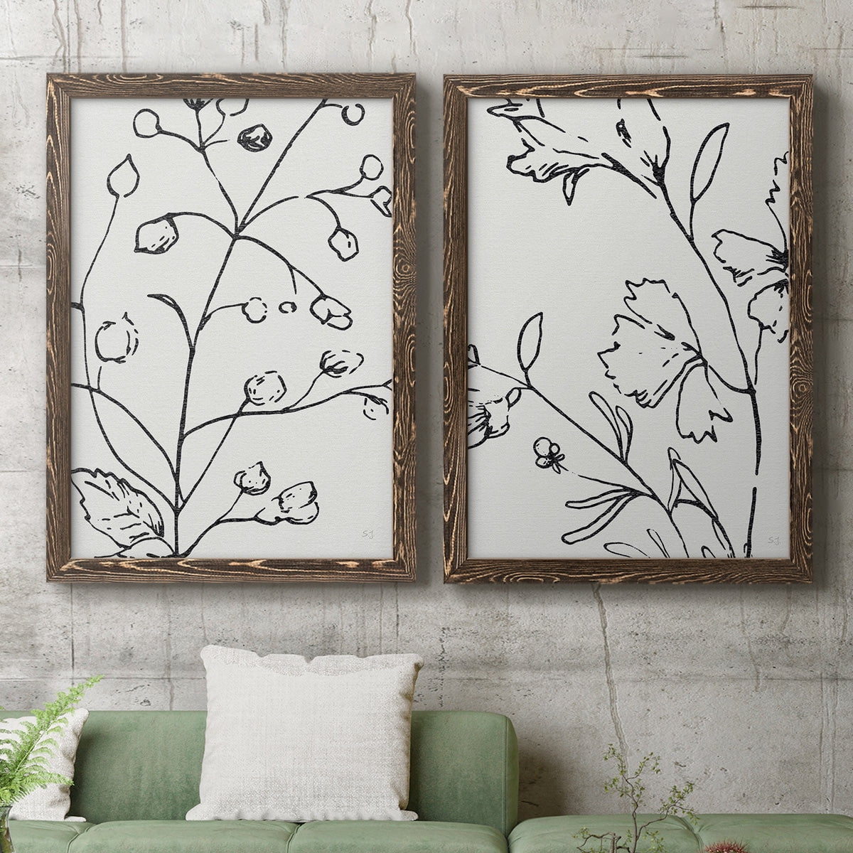 Botanical Sketch I - Premium Framed Canvas 2 Piece Set - Ready to Hang
