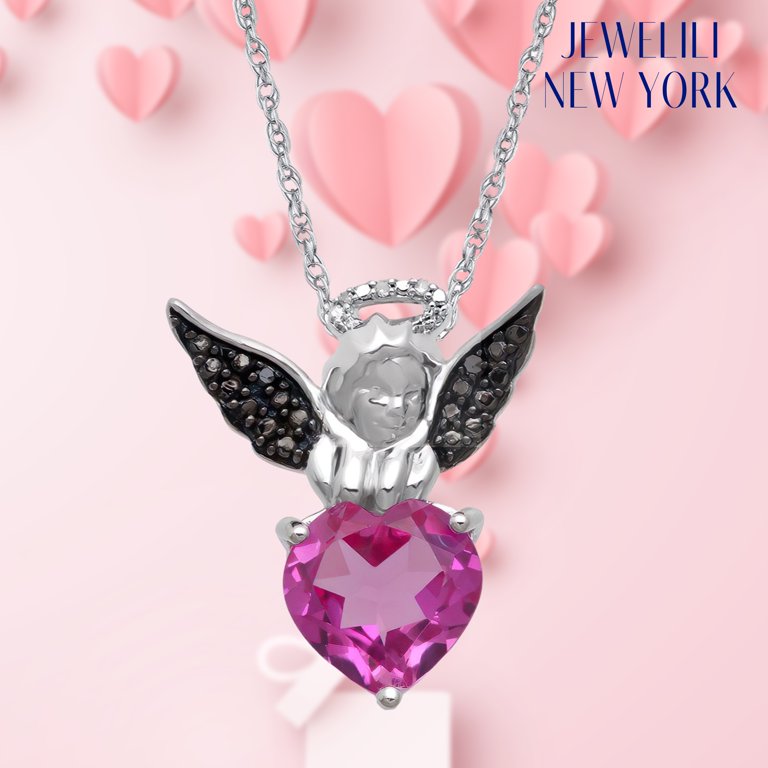 Heart Wings Angel Pendant Set With Natural Stones Amethyst, Opal