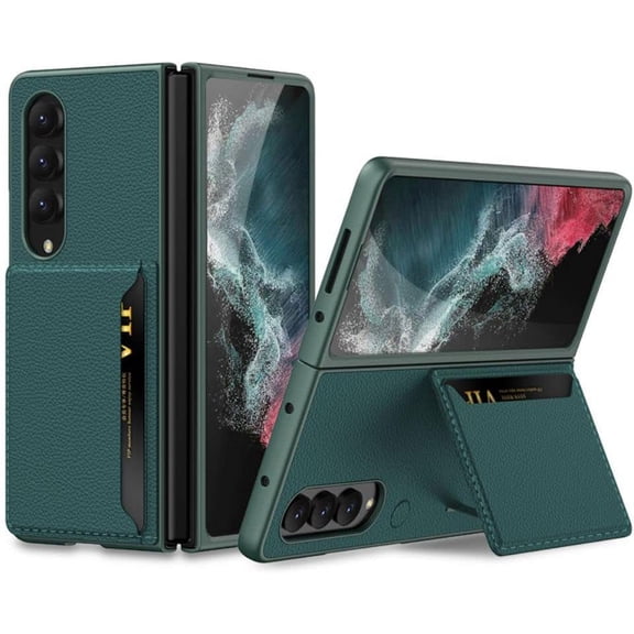 case for Samsung Z Fold 4 Case with Kickstand, Galaxy Z Fold 4 Case with Leather Wallet Card Holder Phone Case Compatible with Samsung Galaxy Z Fold 4 5G, Dark Green
