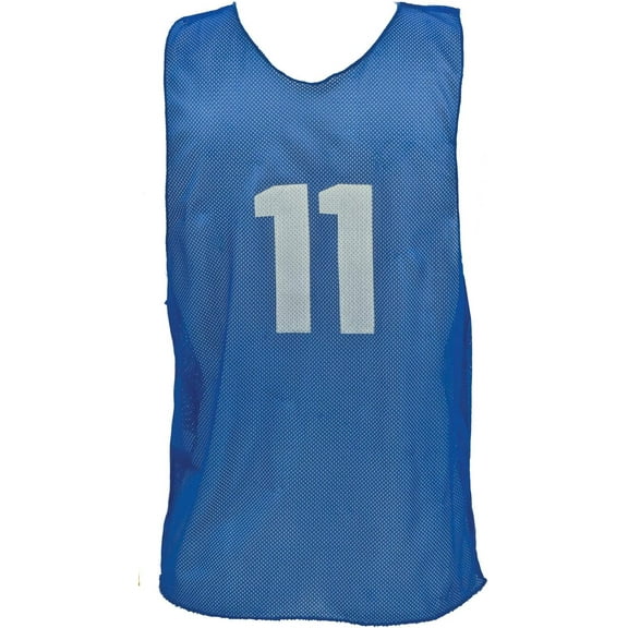 Champion Sports Mesh Practice Vest, Pack of 12, Solid and Numbered, Youth and Adult, Blue, Youth Numbered