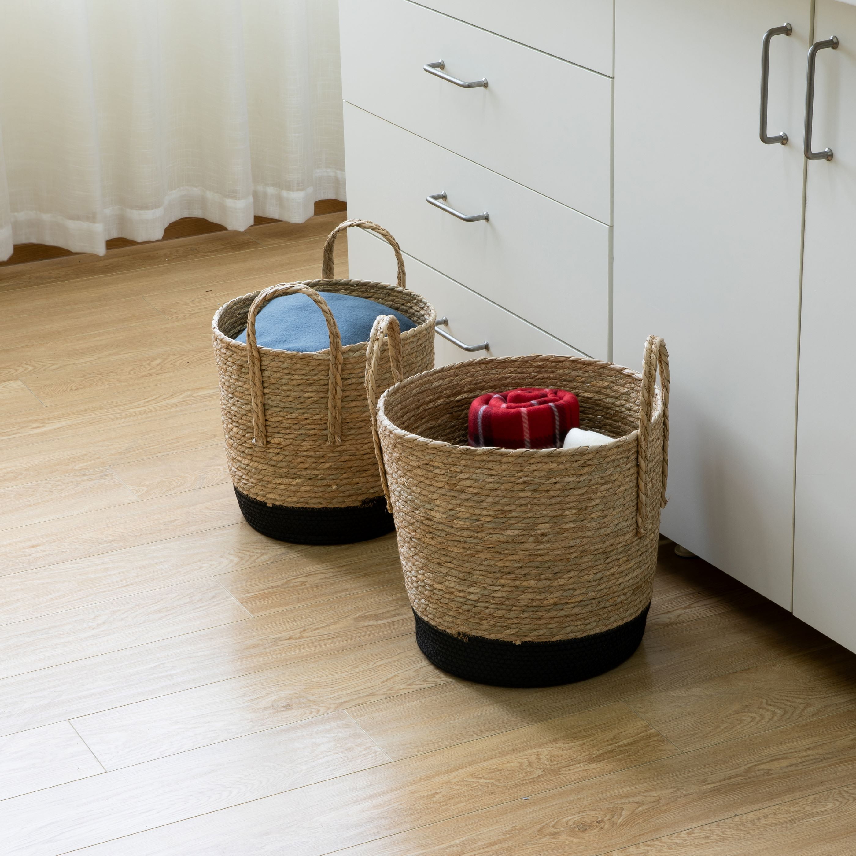 Better Homes & Gardens Natural and Black Round Rush Baskets, Set of 2
