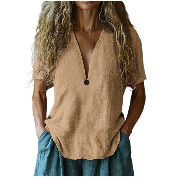 Vestidos Casuales Para Mujer, Blusas De Mujer De Moda Camisa de botones lisa de moda para mujer, blusa holgada con cuello en V para mujer