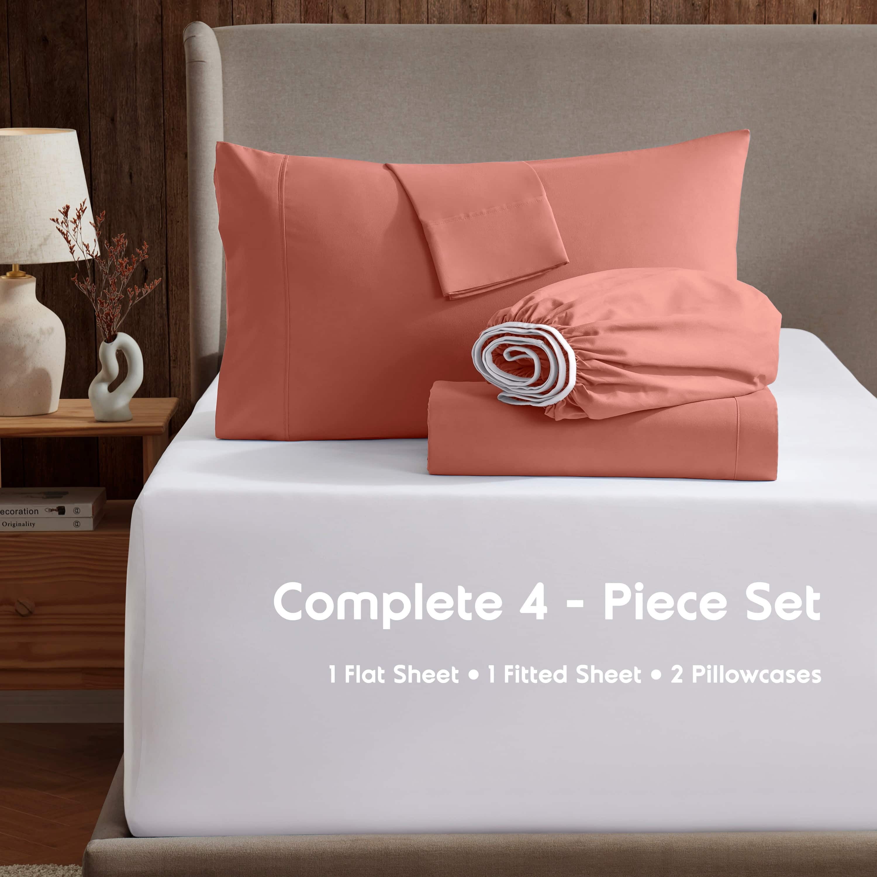 LammaLoe Extra Deep Pocket Twin Sheets set, Fits 18"-24" Mattress, 4 Piece Soft Microfiber Bed Sheet Sets, Misty Rose
