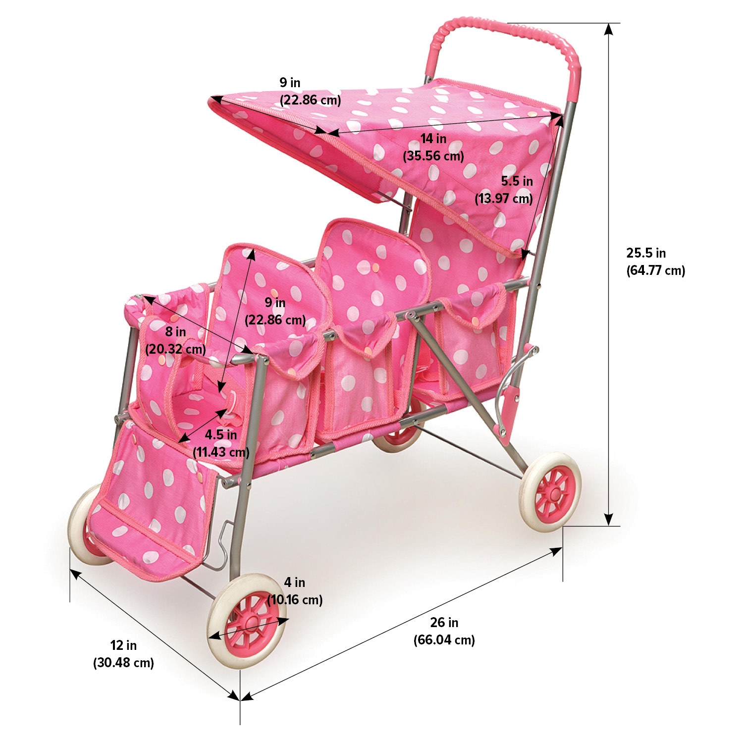 Badger Basket Folding Triple Doll Stroller - Pink/Polka Dots - image 5 of 7