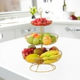 thumbnail image 2 of WRISTBIQUE Golden Metal Fruit Basket with 3 Tier Hollow Mesh Design for Fresh Fruit Storage, 2 of 8