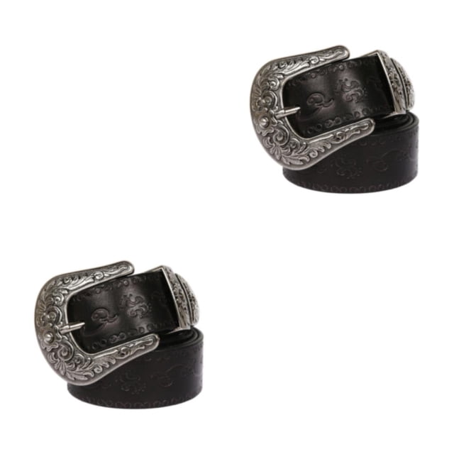 kurtrusly Trendy PU Leather Belt For Fashionable Outfits Embossed Pattern And Convenient round flowers black 125cm 2Set