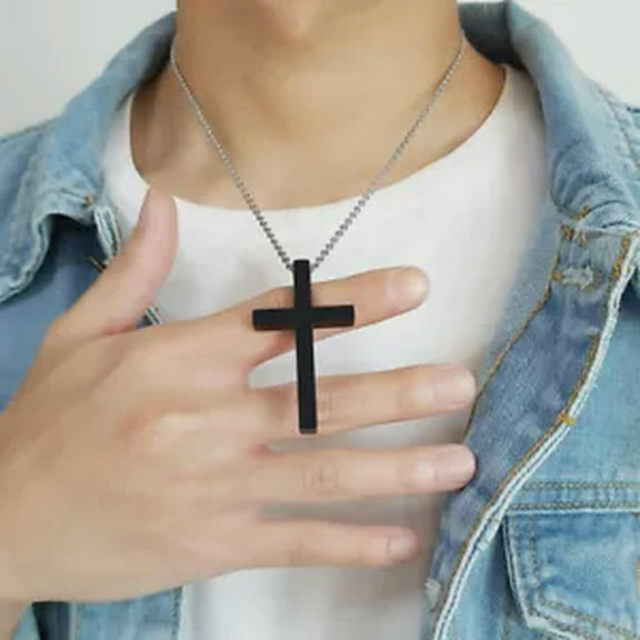 HOOUN High Polished Jesus Cross Pendant Necklace Mens Women Stainless Steel Chain 20''-black