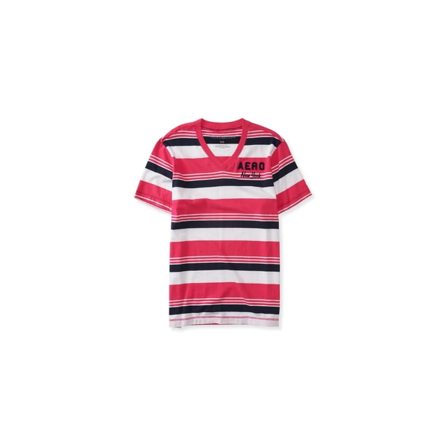 Playera adornada Aeropostale Cuello en V a rayas bordadas Rosa Pequeña