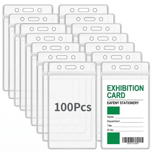 100 Pcs Clear Vertical Waterproof Plastic ID Card Name Tag Badge Holders for Office Event Conference