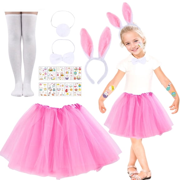 Alaiyaky 6 Pcs Bunny Costume Set Tutu Skirt Bunny Headband Bowtie Socks and Tail for Cosplay Easter Halloween Party