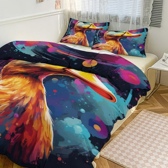 Q-version Funny Little Yellow Duck Bedding Set with Zipper Closure for Girls & Boys