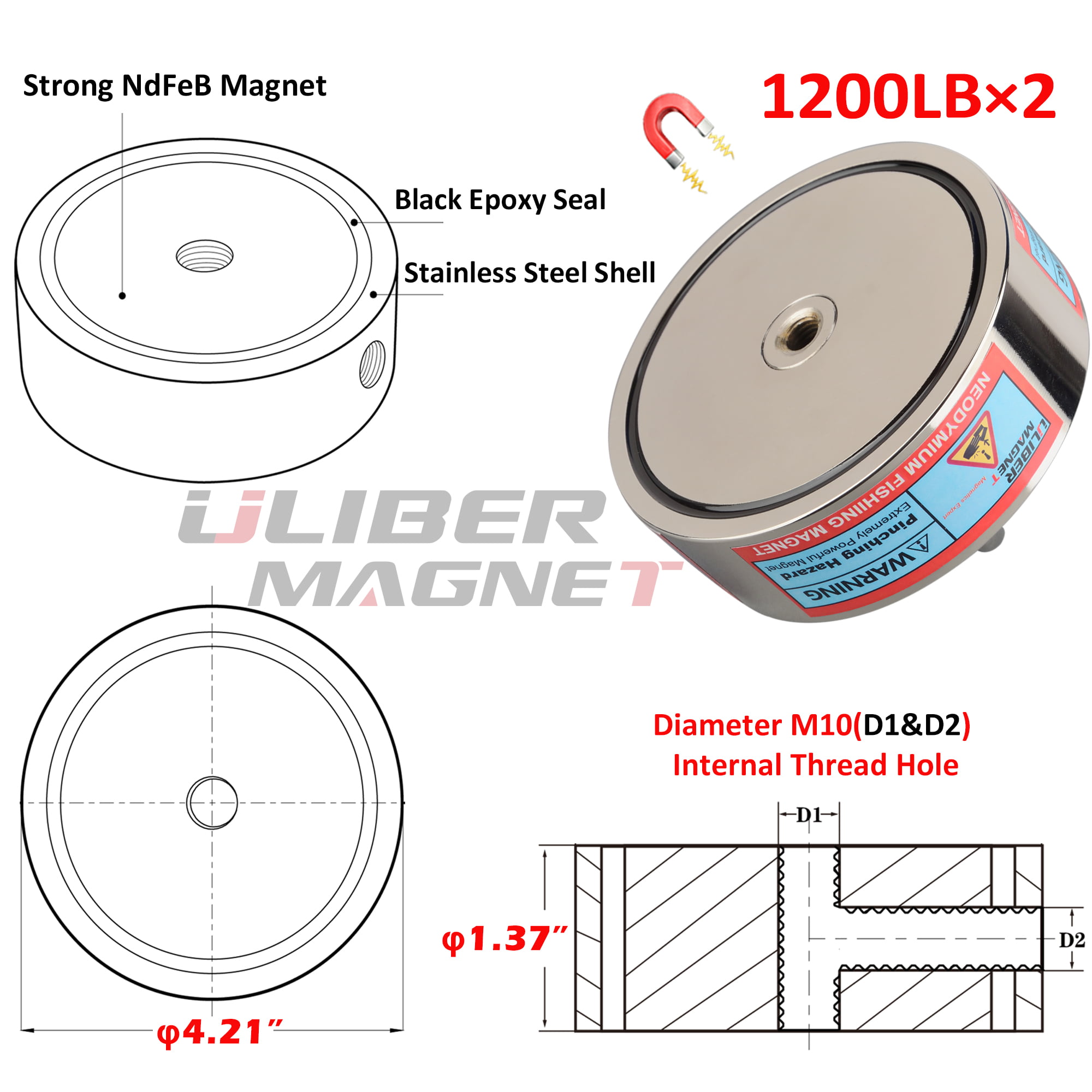 ULIBERMAGNET 2400LBS Fishing Magnet Kit,Double Sided Magnetic