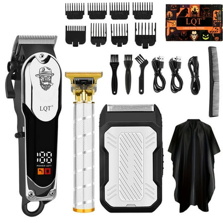 LQT Cordless Hair Clipper for Men, Professional Hair Clipping Kit with Beard Trimmer, Detail Linher & 8 Guide Combs, All-in-One Grooming Set for Hair Cutting and Styling