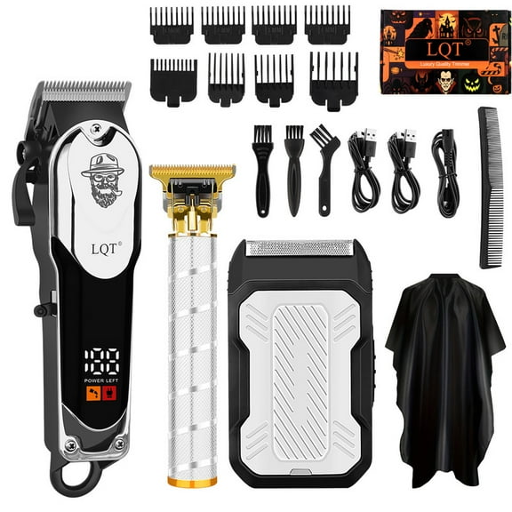 LQT Cordless Hair Clipper for Men, Professional Hair Clipping Kit with Beard Trimmer, Detail Linher & 8 Guide Combs, All-in-One Grooming Set for Hair Cutting and Styling