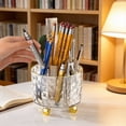 thumbnail image 5 of 4.7" Rotating Makeup Brush Holder, Crystal 360° Makeup Organizer with 6 Slots, Vanity Brush Cup for Countertop, Desk Pen Holder & Office Organizer, Water Ripple Design, Clear, 5 of 5