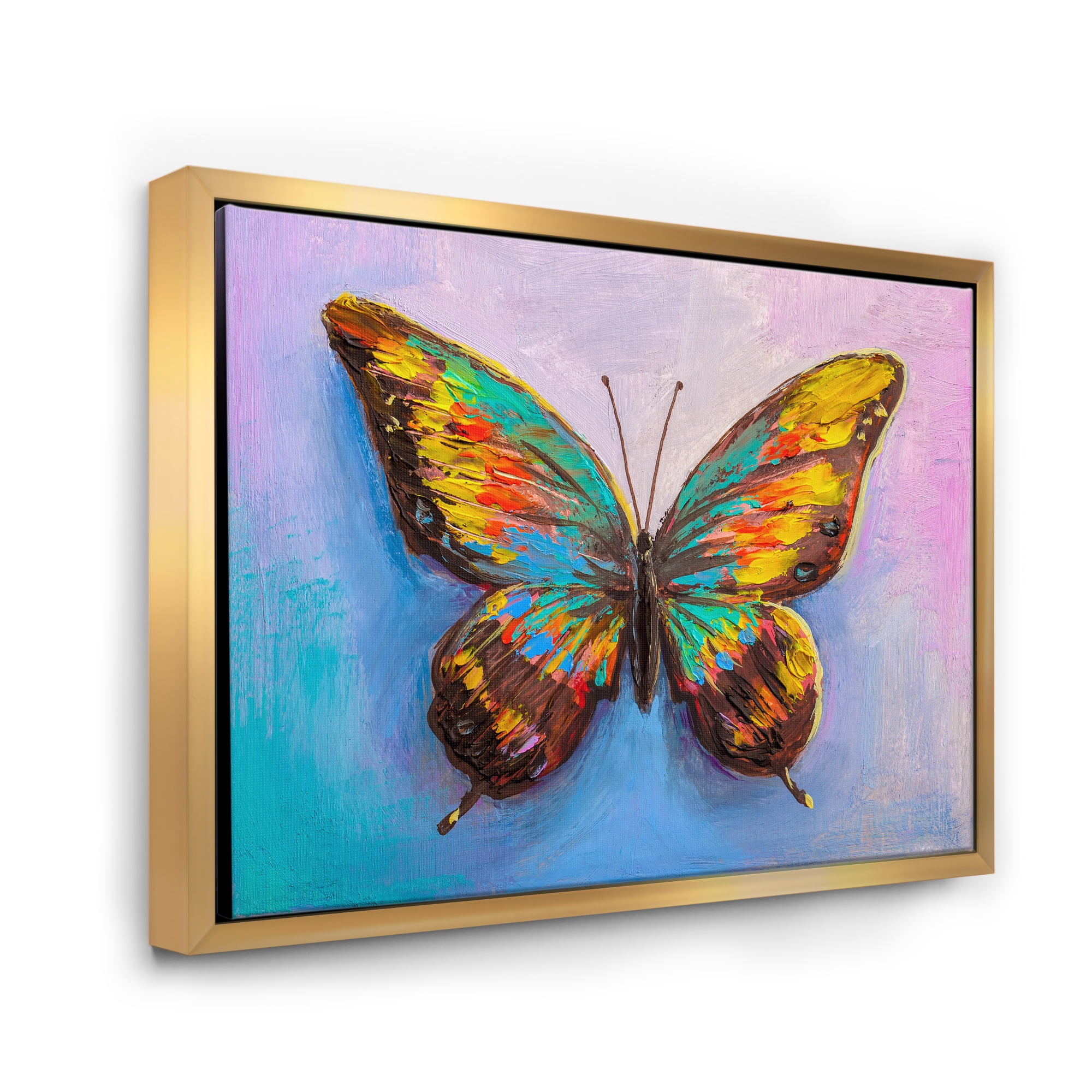 Designart 'Beautiful Butterfly In Orange and Turquoise' Modern Framed Canvas Wall Art Print