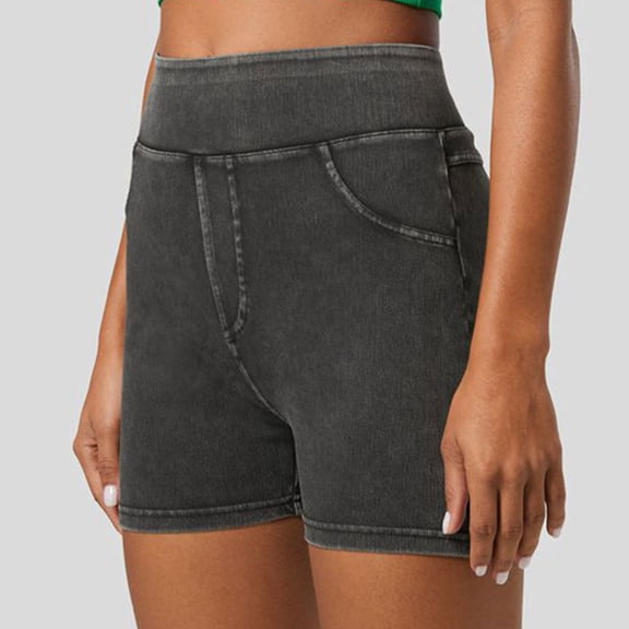 Stretchy Jean Shorts For Women High Waisted Pull On Jorts With Pockets Denim Shorts Women Summer Casual Shorts
