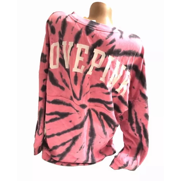 Victoria's Secret Pink Varsity Crew Pullover Sweatshirt Color Pink Tie Dye Size Large NWT