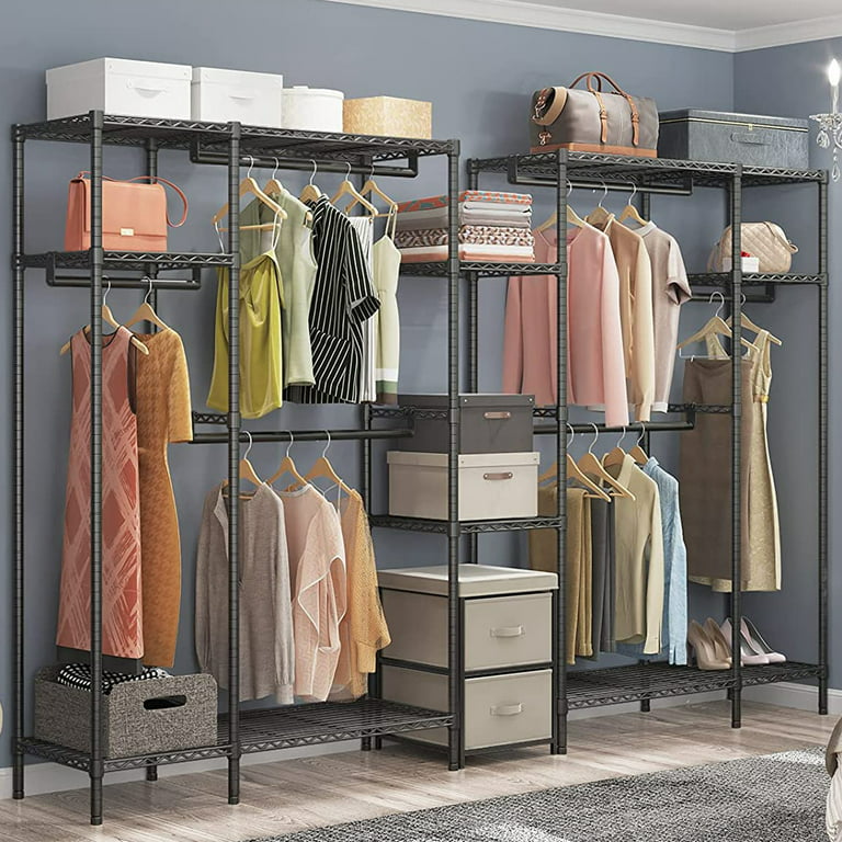 Heavy Duty Clothes Rack Closet Organizer Open Wardrobe with 6 Storage  Shelves