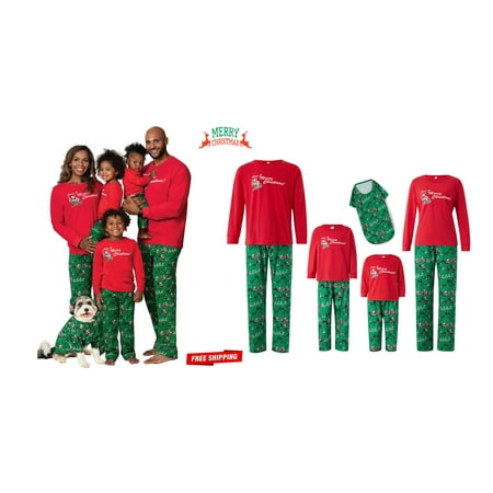 

Christmas Pajamas for Family Parent-Child Christmas Nightwear Printed Tops + Pants Dog Apparel