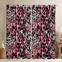 Manfei Cheetah Leopard Print Blackout Curtains Set of 2 (52x84 Each) for Female Girls,Animal Print Patchwork Window Curtains,Black Pink Curtains and Drapes,Super Cozy Room Decor
