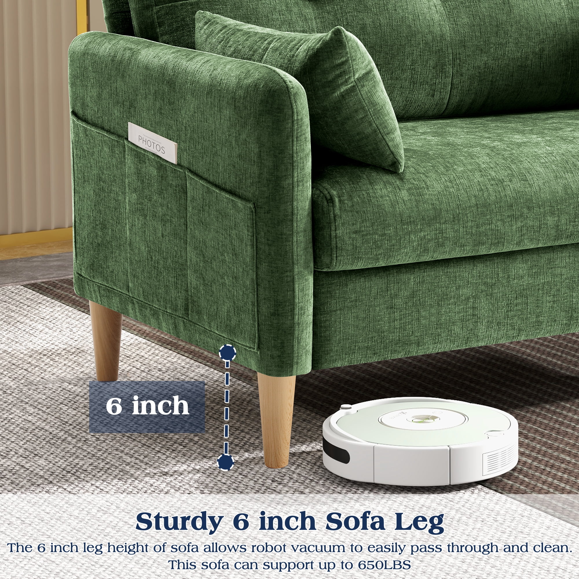 BedLuxury 47’’ Wide LoveSeat,2-seat Chenille sofa with 2 Pillows for Living Room and Small Spaces,Green