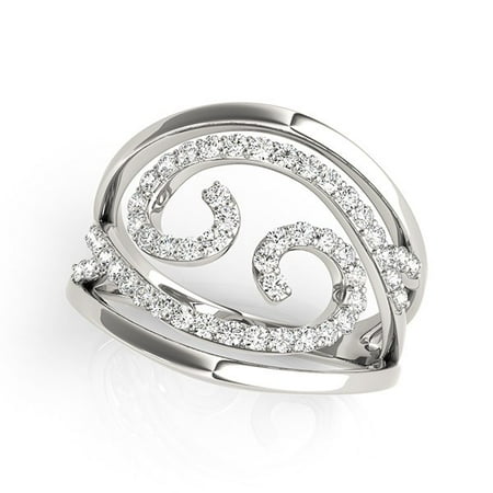 - Swirl Design Diamond Ring in 14K White Gold (1/2 ct. tw.) Size - 4.5