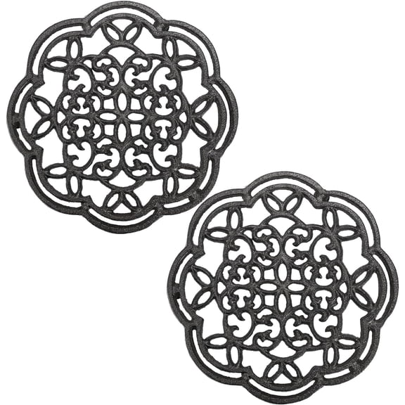 Bohorizon 2 Pack Cast Iron Trivet Heavy Duty, 7.7 inch Round Metal Trivet for Hot Pans or Teapot