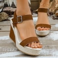 thumbnail image 2 of Rokment Women's Wedge High Heels Dressy Sandals Stylish Casual Suede Open Toe Ankle Strap Espadrilles Chunky Extra Heeled Dress Summer Shoes for Ladies Brown Size 8.5, 2 of 6