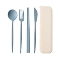 thumbnail image 3 of Advancent ¡Novedad de 2021! Juego de cubiertos de de 4 Uds., cuchillo de paja de trigo, tenedor, palillos, cuchara, vajilla portátil con caja de Type8 NO8 Advancent HA006622-04, 3 of 6